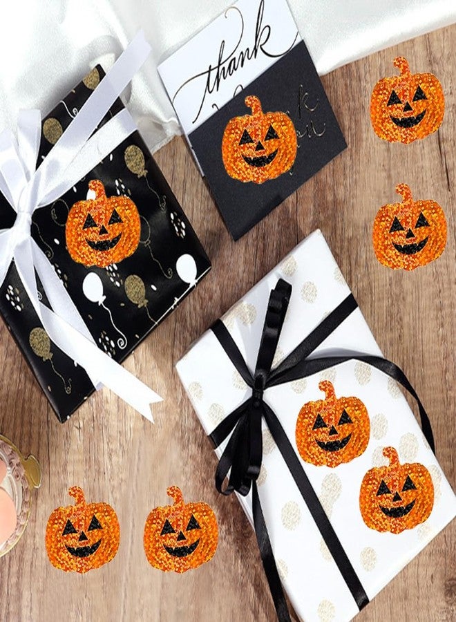 Hrnsnails 500Pcs Halloween Pumpkin Stickers Roll - Laser Pumpkin Face Shape Self-Adhesive Stickers,Orange Sparkly Waterproof Decals for Halloween Party Envelope Scrapbook Decor - Image 4